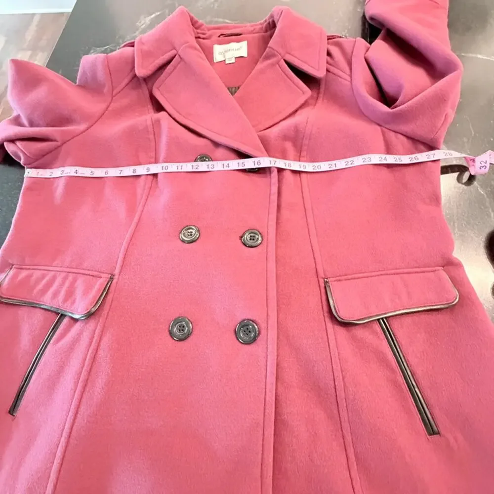 Burgundy Double Breasted Coat Plus Size 26/28 Pleather Trim